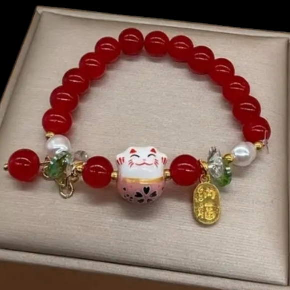NEW Chinese Inspired Beaded Bracelet Lucky Cat - Picture 1 of 4